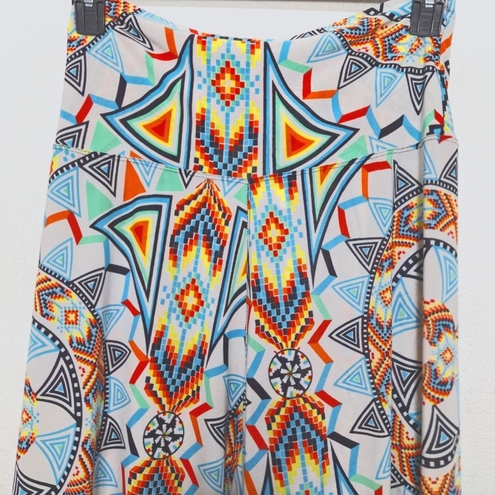 Always Multicolor Geometric Pattern Pull On High Rise Boho Wide Leg Pants Size L - Picture 6 of 12